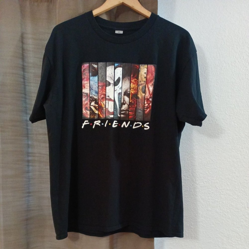 Men's Scary Movie Graphic Print Black T-Shirt (FRIENDS) Size XL
